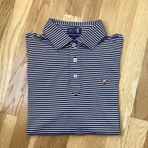 Stitch Men’s Striped Short Sleeve Golf Polo Shirt Navy Blue/Gray/White Size M/L